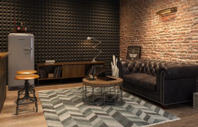 Interior of modern man living room with bar 3D rendering Interior of modern man living room with bar 3 D rendering